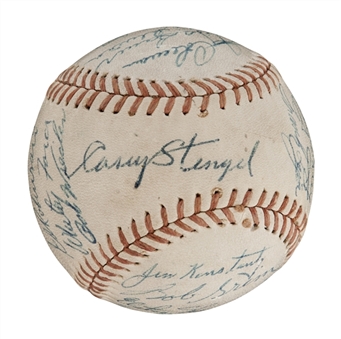 1955 New York Yankees Tour of Japan Team Signed Ball (25 sigs incl. Stengel, Mantle, Berra, Dickey, Ford and Howard) PSA/DNA LOA